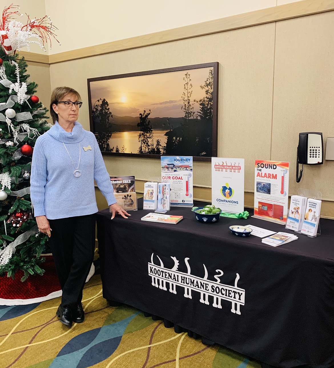 Vicky Nelson with the Companions Animal Center, formerly Kootenai Humane Society, at the December Networking, Breakfast & Connections Christmas Party.