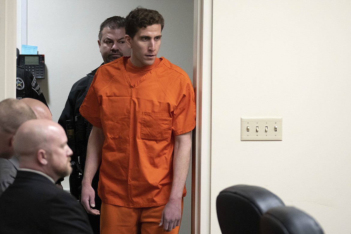 Bryan Kohberger, who is accused of killing four University of Idaho students in November 2022, appears at a hearing in Latah County District Court, on Jan. 5, 2023, in Moscow, Idaho. Twenty regional and national news organizations have formed a coalition to ask a judge to narrow a gag order in the case against a man accused of slaying four college students. (AP Photo/Ted S. Warren, Pool, File)