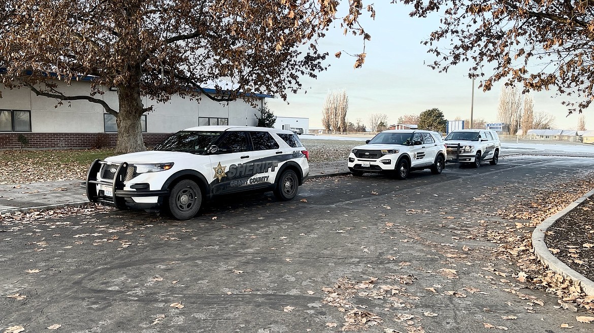 Grant County Sheriff's Office vehicles parked with a Warden Police SUV on the grounds of the Warden School District's three-school campus on Friday. Additional law enforcement we on hand at the school following the report of a non-specific threat Thursday evening, according to both the Warden Police Department and Warden School District.