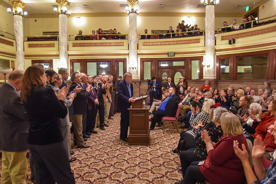 US Congressman Matt Rosendale speaks at the Montana State Capital Building at the official launch of the Montana Freedom Caucus in Helena on Jan. 19, 2023. (Kate Heston/Daily Inter Lake)