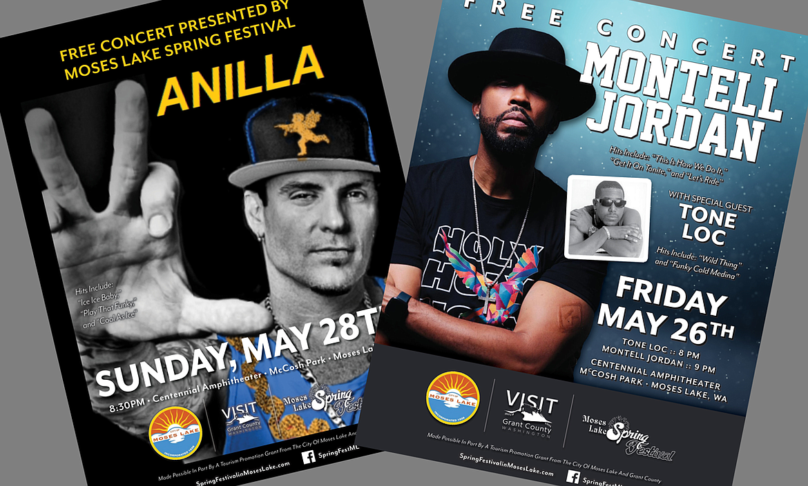 This year's Spring Fest in Moses Lake will feature artists Montell Jordan, Tone Loc and Vanilla Ice. In addition to hits from the past like "Ice Ice Baby" and " Funky Cold Medina," the audience can expect newer works from the performers.