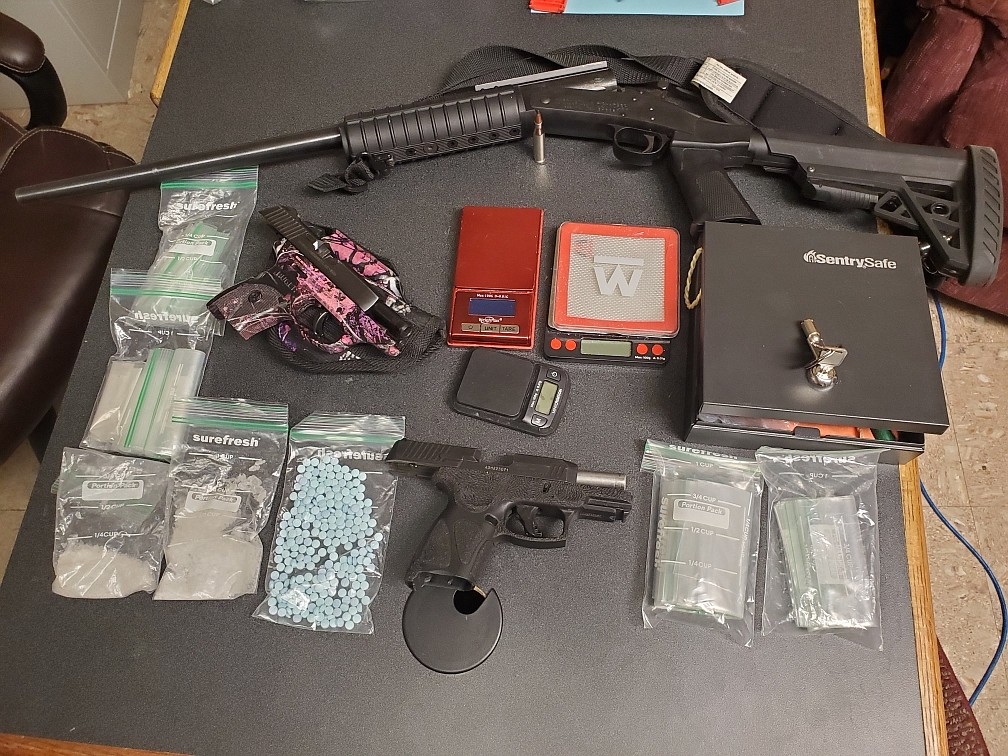 Two stolen firearms were seized, along with approximately 1.5 ounces of methamphetamine, 244 counterfeit fentanyl pills and an additional firearm as the result of a traffic stop Friday in Post Falls.