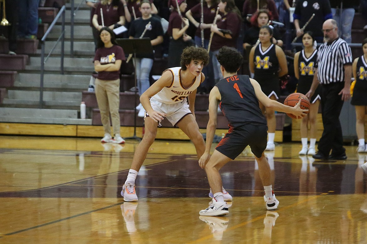 With injuries in the front court, Moses Lake freshman forward Grady Walker (15) made his first career start on Friday night. Walker finished with 14 points.