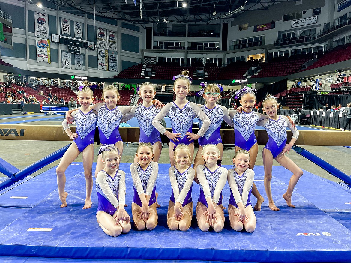 Courtesy photo
Avant Coeur Gymnastics Level 3s at the City of Trees Invitational in Boise. In the front row from left are Lacey Bitnoff, Avonlea Cotten, Eve Seaman, Abba Dellara and Paisley Moore; and back row from left, Klair Madsen, Lennox McClennen, Ruby Brucick, Addy Enns, Luna Perez, Saige Cruz, CJ Destephano.
