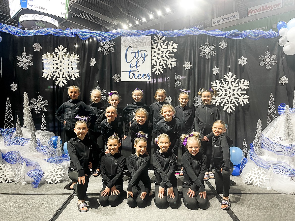 Courtesy photo
Avant Coeur Gymnastics Level 4s took 1st Place Team at the City of Trees Invitational in Boise. In the front row from left are Ab Lorion, Reece Hodges, Katy Grantham, Brooklyn Anderson, Kaylee Flodin and Ryleigh Salvador; second row from left, Aurora Heath, Olivia Watson and Delynn Chatfield; and back row from left, Braelyn Dally, Claire Baxter, Abigail Haler, Tia Candelario, Mia Fletcher, Stella Olson and Jonni Ridolph.