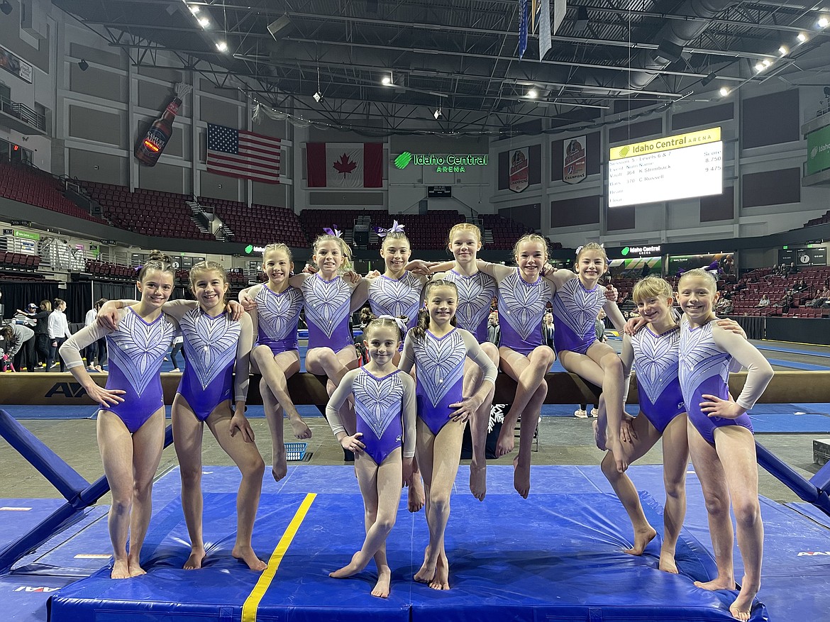 Courtesy photo
Avant Coeur Gymnastics Level 6s and 7s in Boise Idaho at the City of Trees Invitational. Level 6s took 2nd Place Team and Level 7s took 1st Place Team. In the front row from left are Kate Mauch, Lexi Gersdorf, Sydney Traub, Piper Durham, Jadyn Jell and Summer Nelson; and back row from left, Kaylee Strimback, Callista Petticolas, Sage Kermelis, Eva Martin, Quinn Howard and Georgia Carr.
