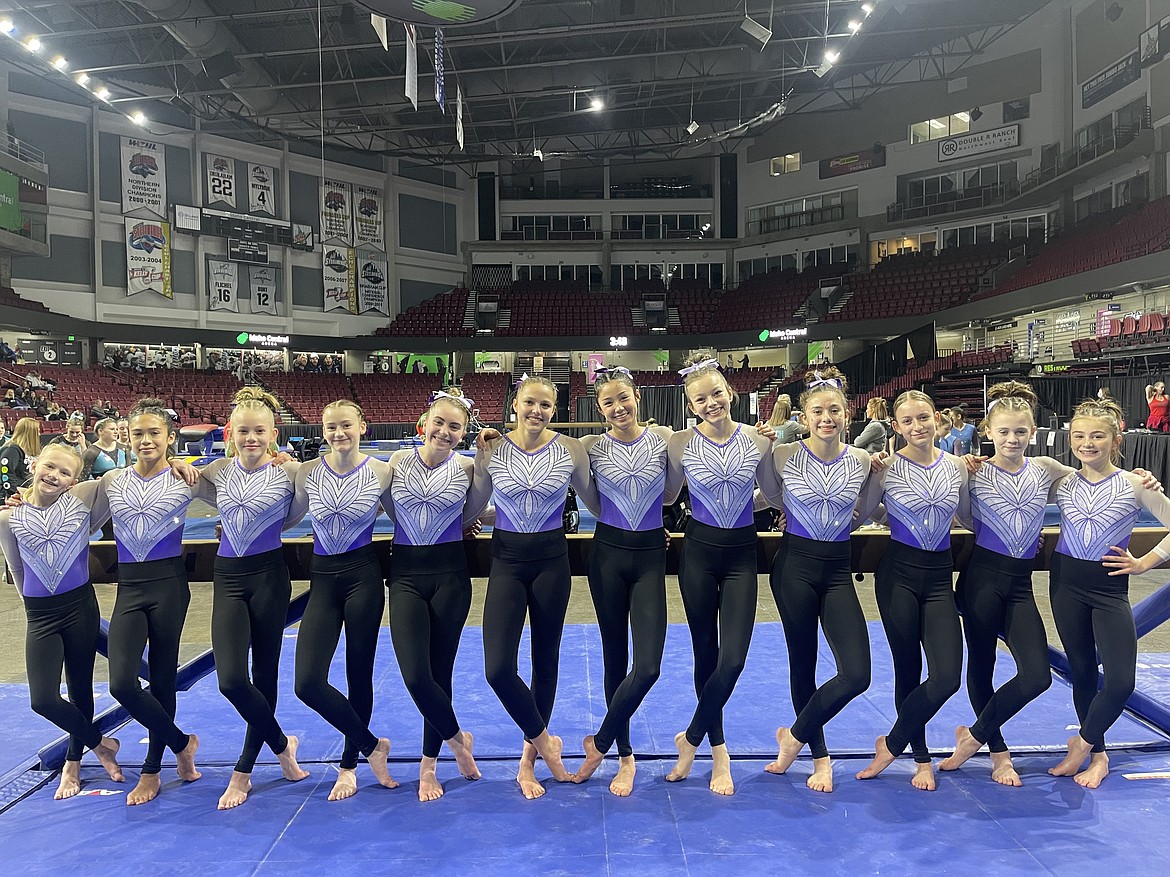 Courtesy photo
Avant Coeur Gymnastics Level 8s, 9s and 10s at the City of Trees Invitational in Boise. Level 9s took 2nd Place Team. From left are Piper St John, Kenzie Short, Avery Hammons, Sara Rogers, McKell Chatfield, Madalyn McCormick, Maiya Terry, Eden Lamburth, Jazzy Quagliana, Kayce George, Claire Traub and Sophia Elwell.