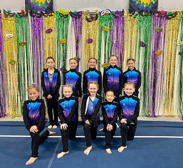 Courtesy photo
The GEMS Athletic Center younger Silvers team at the Flip Fest gymnastics meet Jan. 13-15 in Spokane. In the front row from left are Ensley Vucinich, Hunter Bangs, Olvia Kiser, Kona Hice and Baylee Mathews; and back row from left, Kalea Pham, Carsyn Horsley, Lois Chesley, Hadley Bertsch and Ashtyn Fowler.