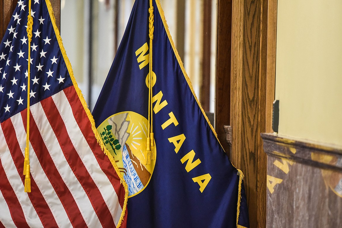 The American and Montanan flags are seen at the Montana State Capitol Building on Jan. 19, 2023. (Kate Heston/Daily Inter Lake)