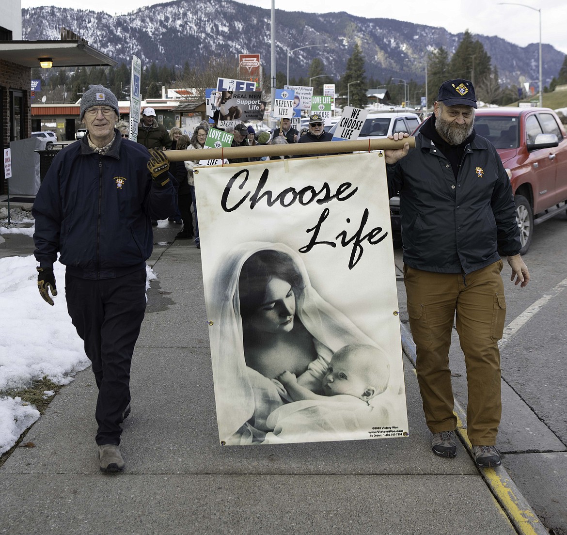 Jim Krogman and Steve Snell at the March for Life rally in Thompson Falls. (Tracy Scott/Valley Press)