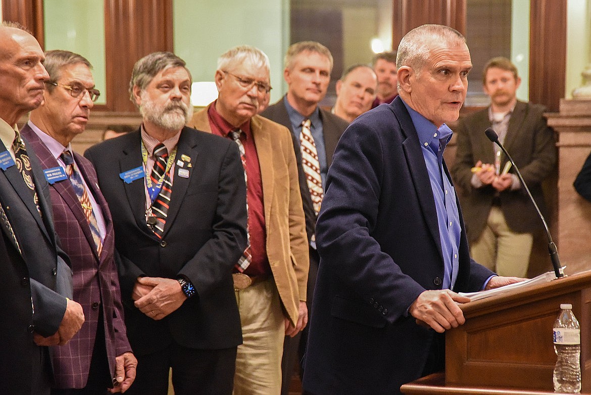 U.S. Rep. Matt Rosendale, R-Montana, speaks at the Montana State Capital Building at the official launch of the Montana Freedom Caucus in Helena on Jan. 19, 2023. (Kate Heston/Daily Inter Lake)