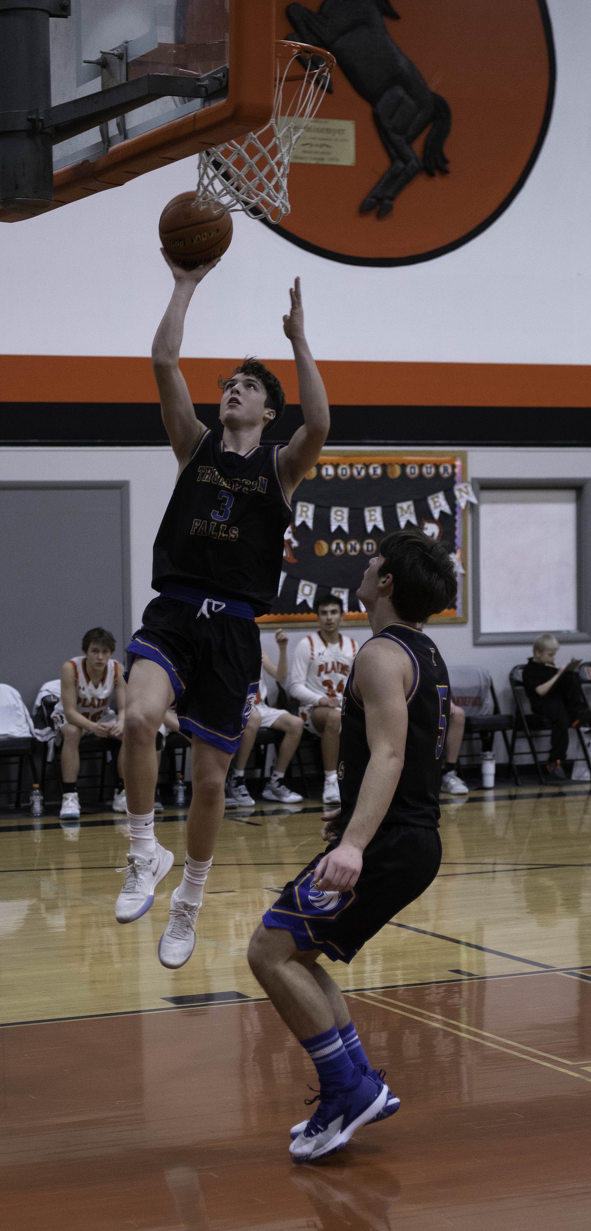 Thompson Falls Bryson LeCoure and Braxton Dorscher in a game at Plains. (Tracy Scott/Valley Press)
