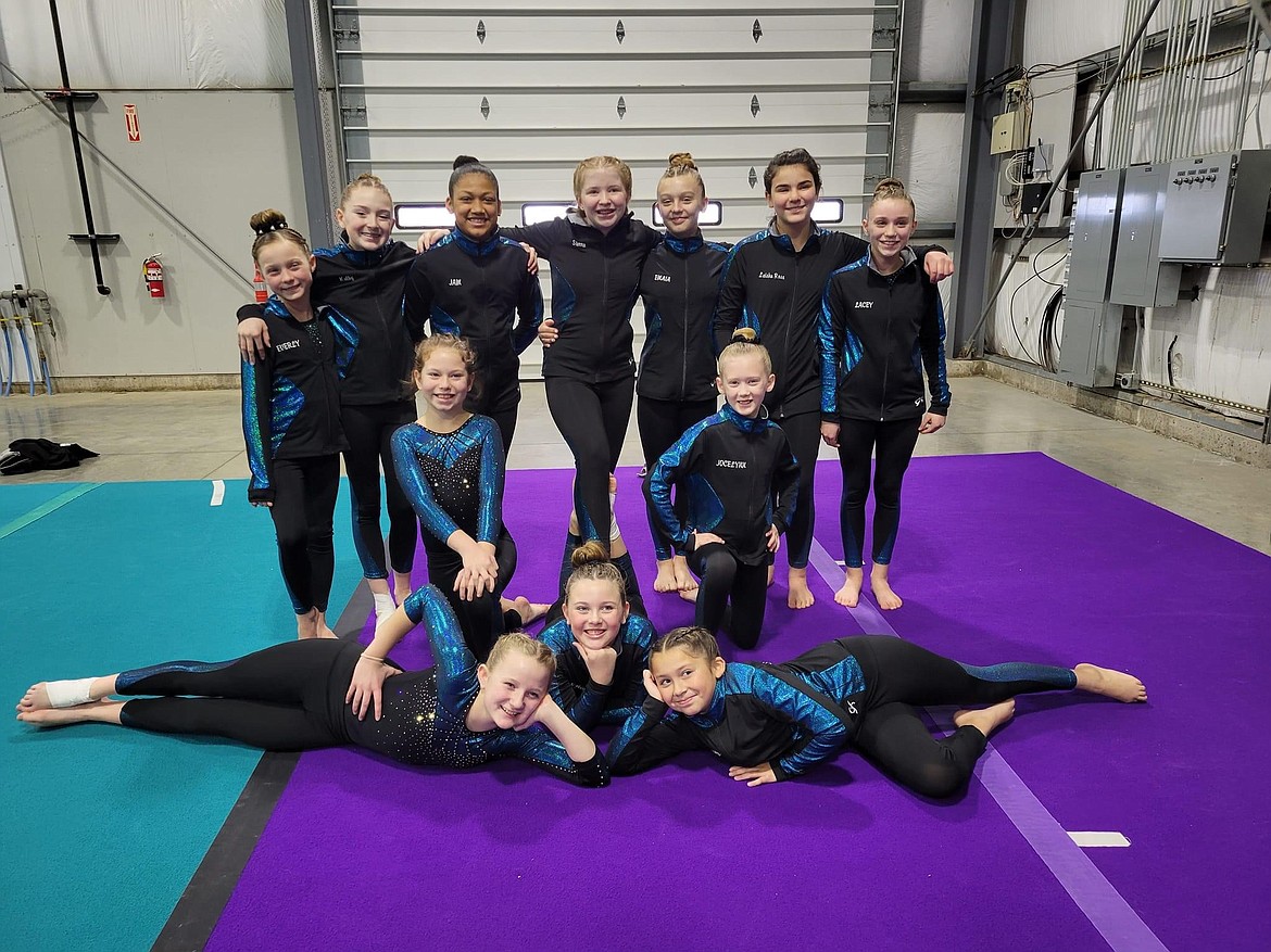Courtesy photo
Technique Gymnastics Xcel Silvers took 2nd Place Team at The Glacier Challenge last weekend in Kalispell, Mont. In the front row from left are Stella Brooks, Kenley Kuebler and Jaidyn Bustillos; second row from left, Avery Ackerman and Jocelynn Howard; and back row from left, Everly Reed, Kelby Lively, Jameila Brown, Sierra Martin, Emaia O'Neel, Leisha Rose Woodman and Lacey Liden.