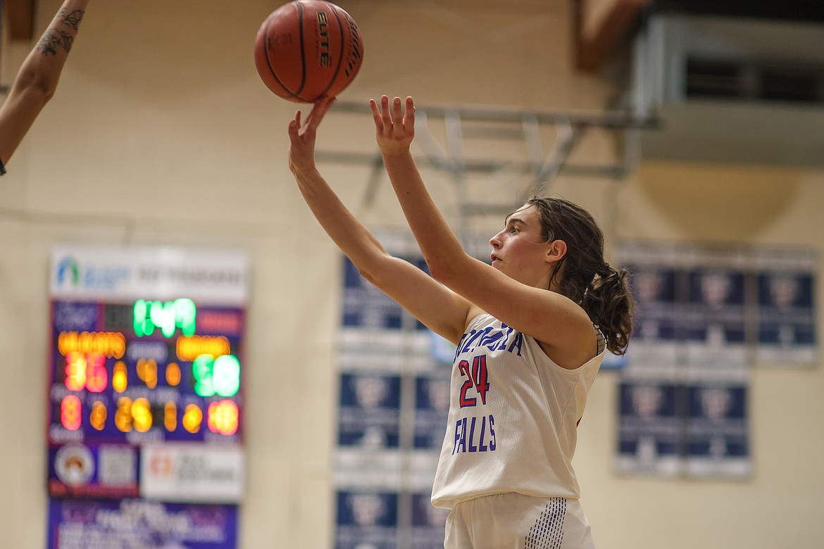 Lexi Oberholtzer takes a shot at home Friday night against Browning. (JP Edge photo)