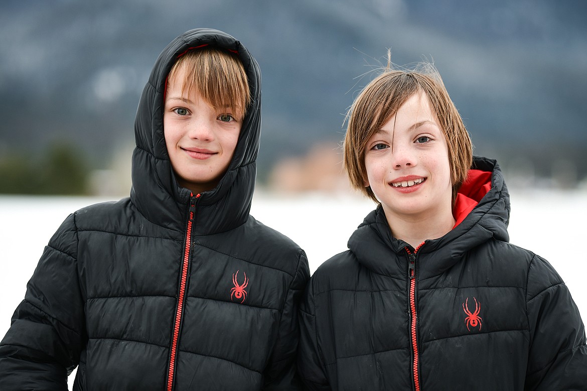 Third-grade twins Evan and Charlie Dowell, one of eight sets of twins enrolled at Cayuse Prairie School on Tuesday, Jan. 24. (Casey Kreider/Daily Inter Lake)