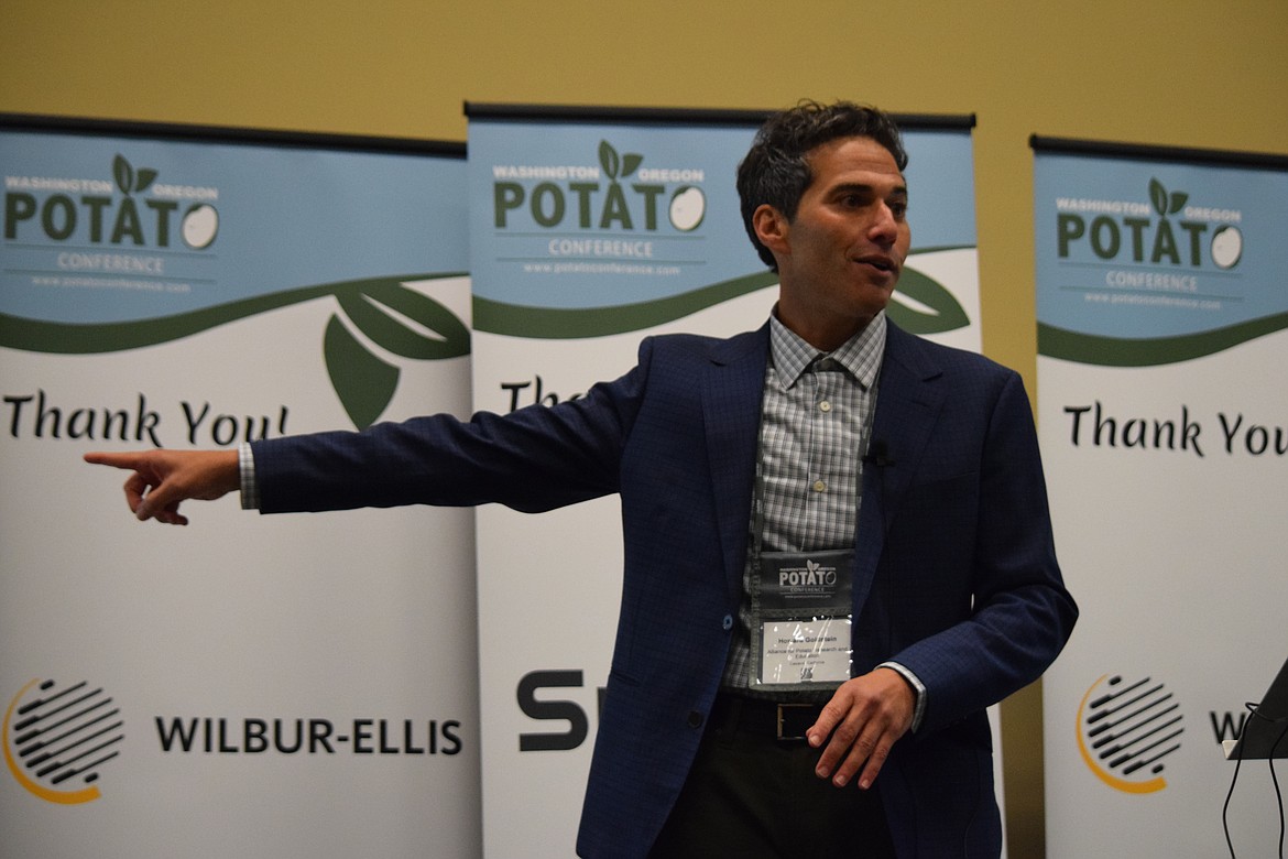 Nutritionist and food consultant Howard Goldstein during his keynote address at the 2023 Washington-Oregon Potato Conference in Kennewick on Thursday.