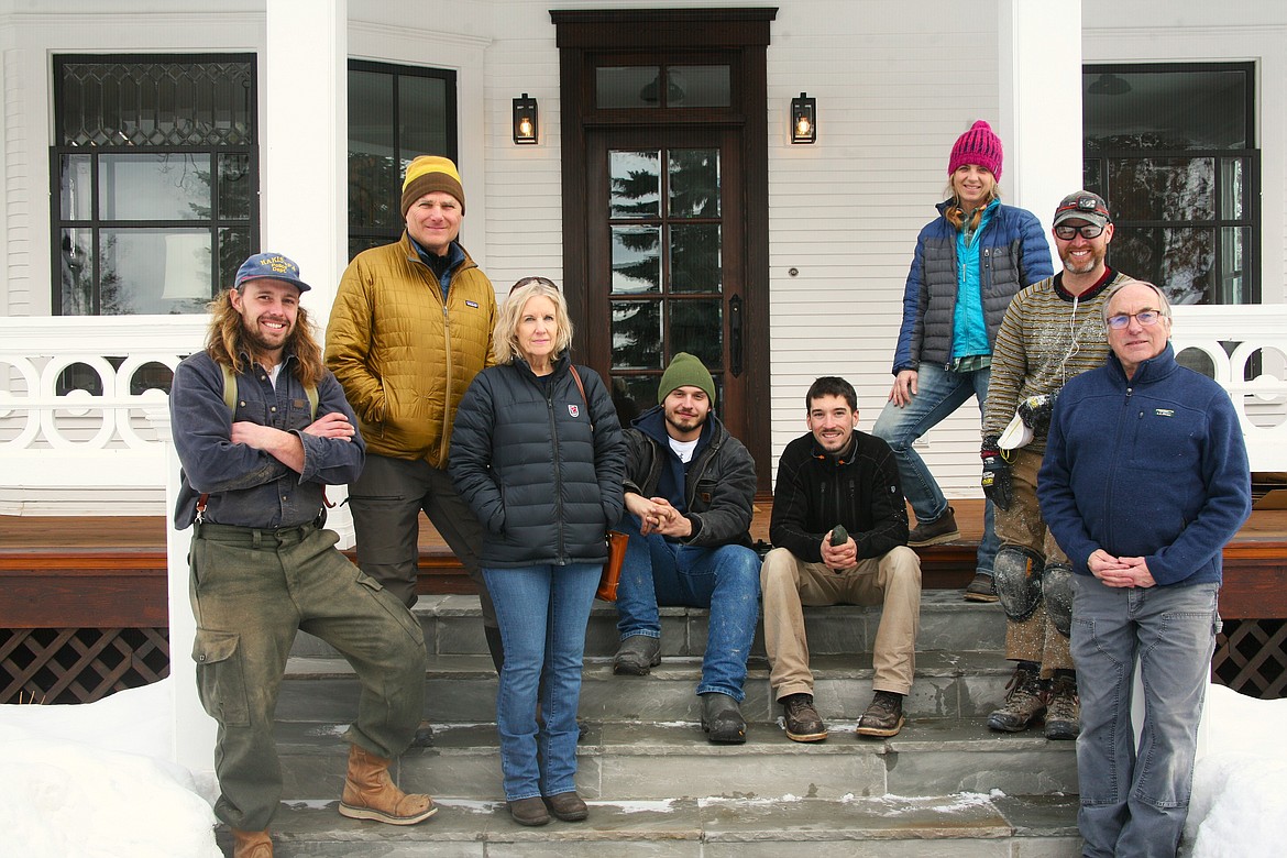 The team from North Country Builders that worked on the historic Houston home on Central Avenue in Whitefish, included, from left to right, Sam Skantel, Don Cossel, Joyce Cossel, Christopher Edlund, Patrick McMullen, Allison Thomas, Sheldon Douglas and Leo Keane. Not pictured is Ani Gordon. (Photo courtesy of North Country Builders)