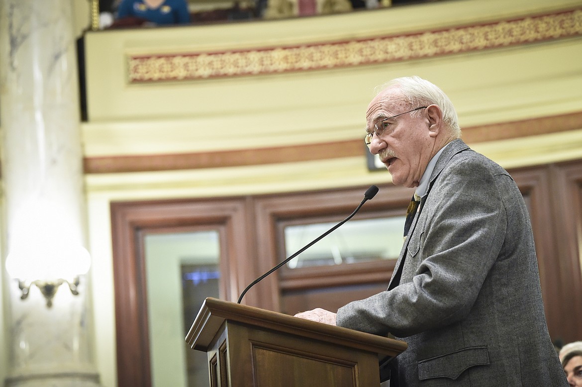 State Sen. John Fuller, R-Kalispell, introduces SB99 , a bill banning gender-affirming medical care for transgender minors, so the Senate Judiciary Committee on Friday, Jan. 27, 2023 in the State Capitol in Helena, Mont. (Thom Bridge/Independent Record via AP)