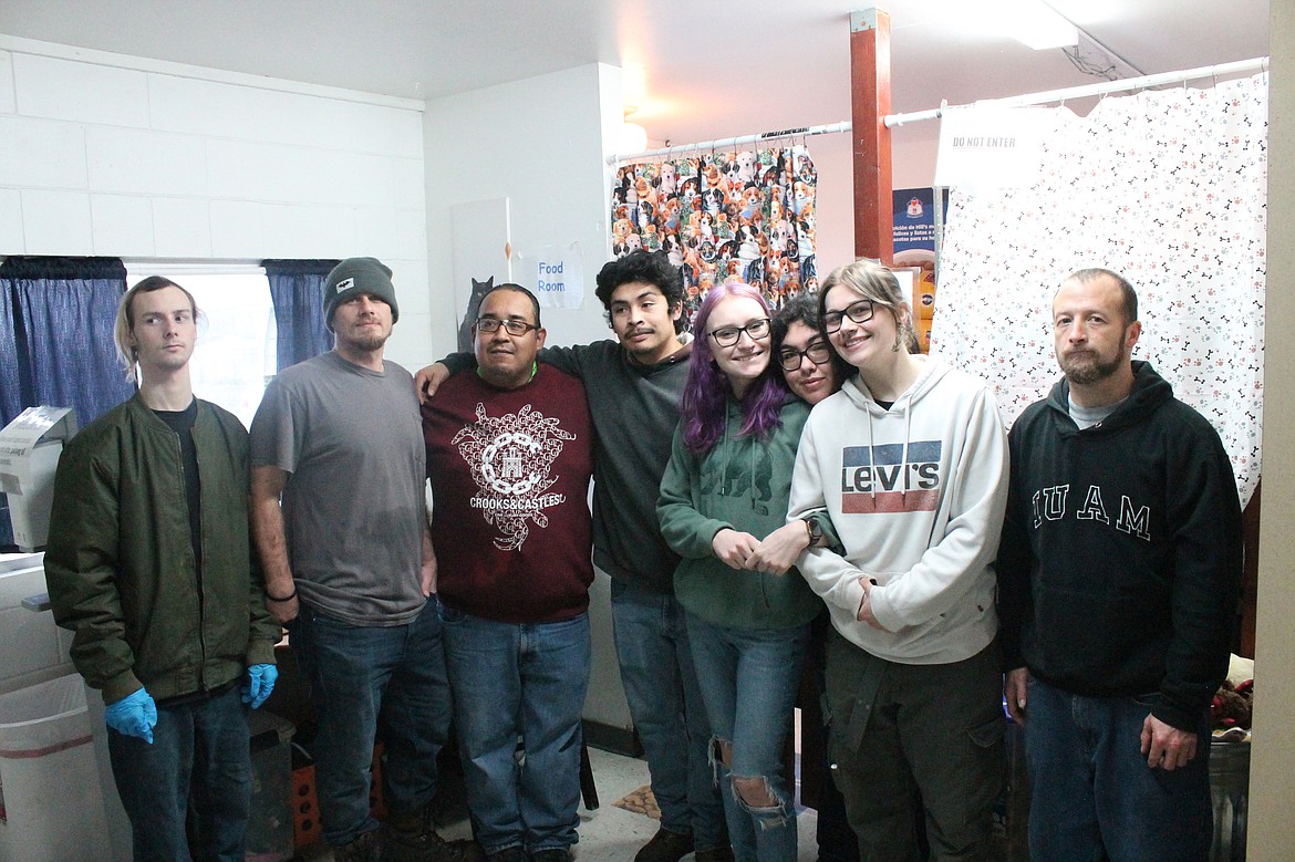 Some of the staff at Grant County Animal Outreach. From left: Jason Taylor, Jonathan Hutler, Jose Luis Degante, Bulmaro Hernandez Alvarado, McKennah Solders, Guadalupe Chavarria, Serena Jewell and Adam Sutter. Three other staff members are not pictured, one because she was at the veterinarian comforting a dog with a broken leg.