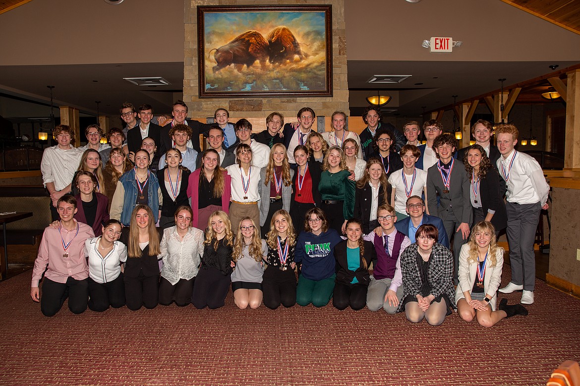 The Glacier High School speech and debate celebrates after the Class AA Speech and Debate State Tournament with a team dinner. Glacier finished second by a difference of 6.5 points. Flathead took second. (Photo provided by Greg Adkins)