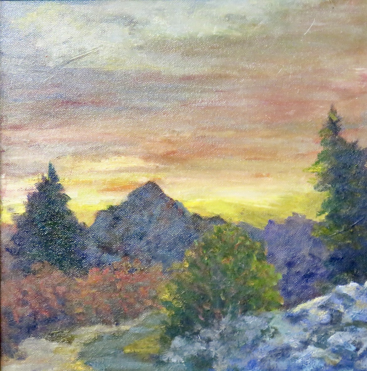 A vibrant impressionist mountainscape by Ronald Prestwhich in the “Mad About Mountains & Aspens” exhibition at the Phillips Studio & Gallery on display Feb. 3 through Feb. 25. (Photo courtesy of Phillips Studio & Gallery).