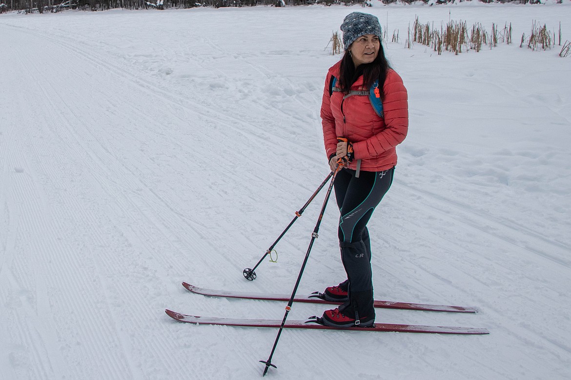 Laurie Mccargar is seen cross country skiing on Jan. 25, 2023 in Whitefish for an Outsiety event. (Kate Heston/Daily Inter Lake)