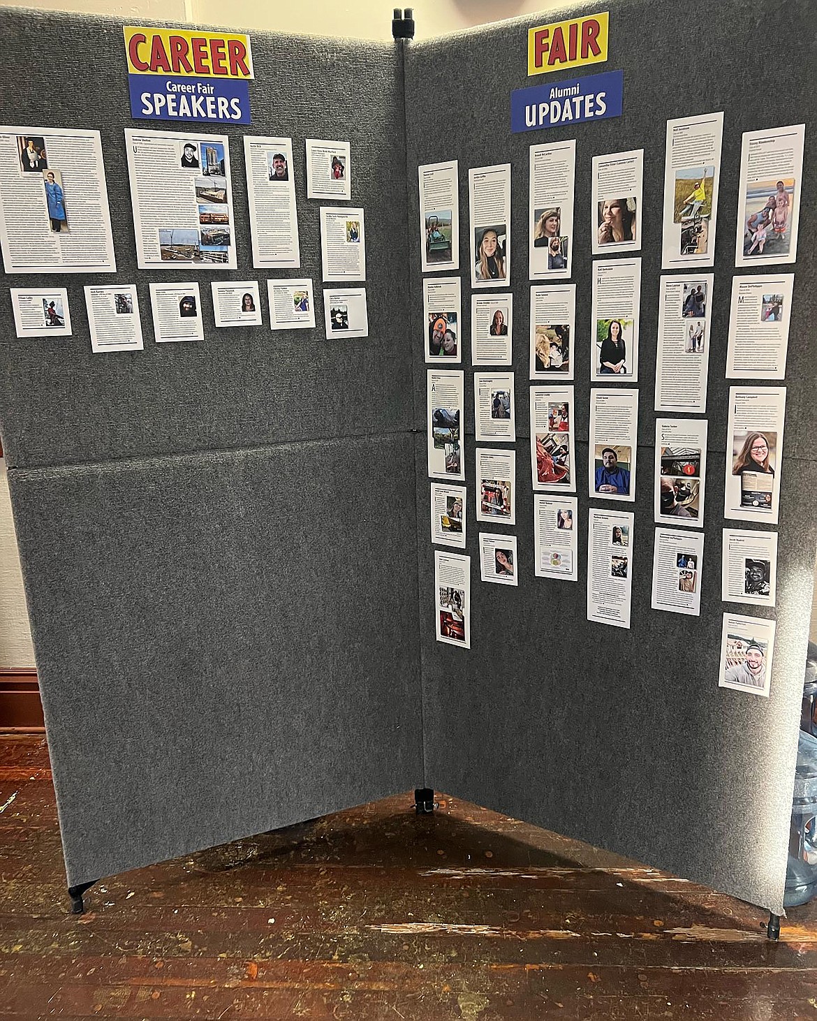 A display welcomes students to Lake Pend Oreille High School's first career fair — and show the many achievements of the school's graduates.