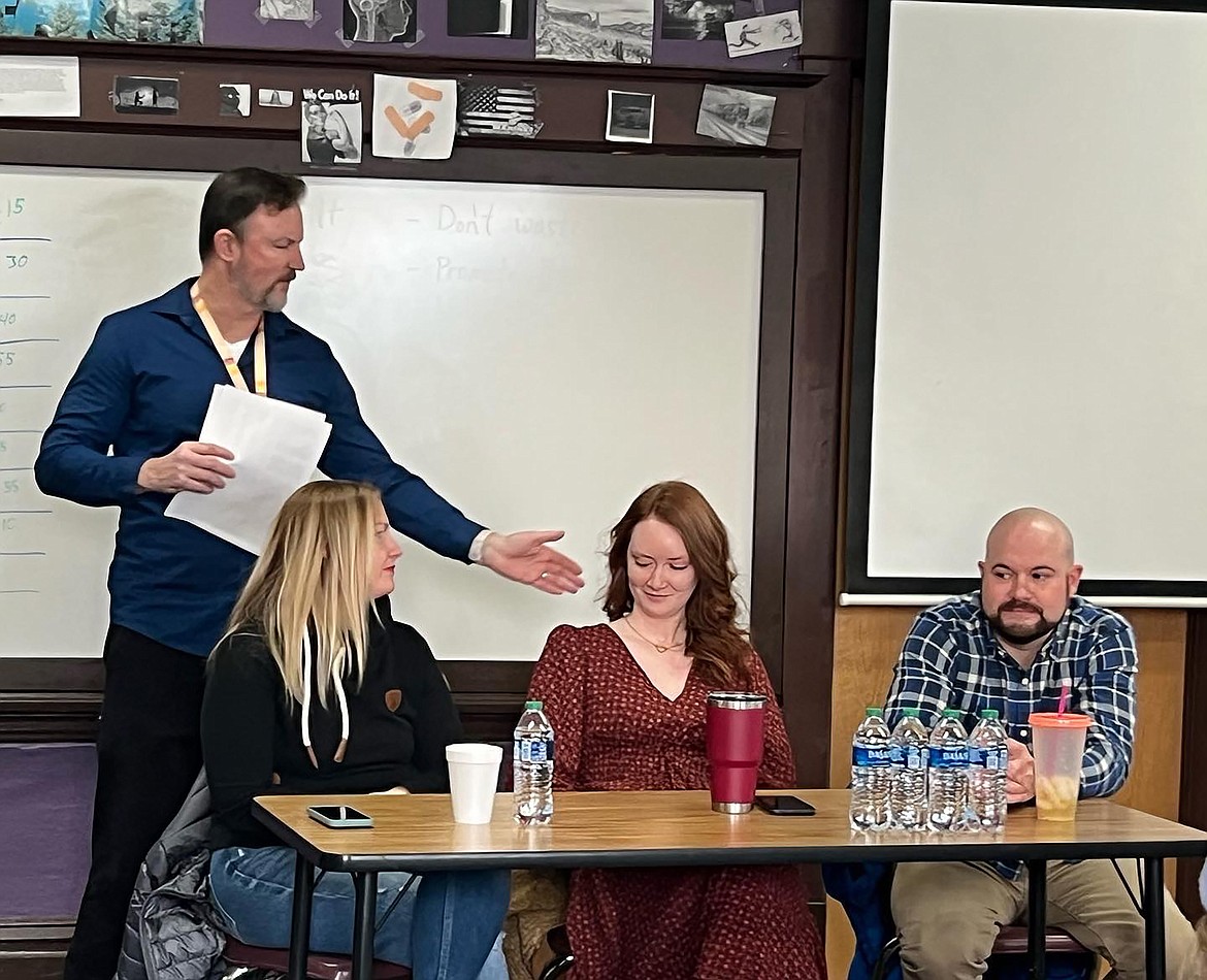 Speakers for Lake Pend Oreille High School's first career fair are introduced at the Friday event. The goal of the event was to both showcase graduates' achievements and show current students that anything is possible.