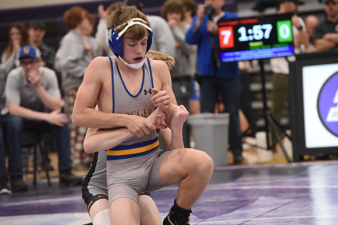 Libby's Bridger Bache qualified for state with a eighth-place finish at 113 pounds at the Western Class A tournament in Polson. (Scott Shindledecker/The Western News)