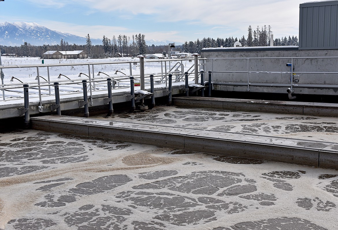 Basins at the wastewater treatment plant where granules work on breaking down waste. (Julie Engler/Whitefish Pilot)