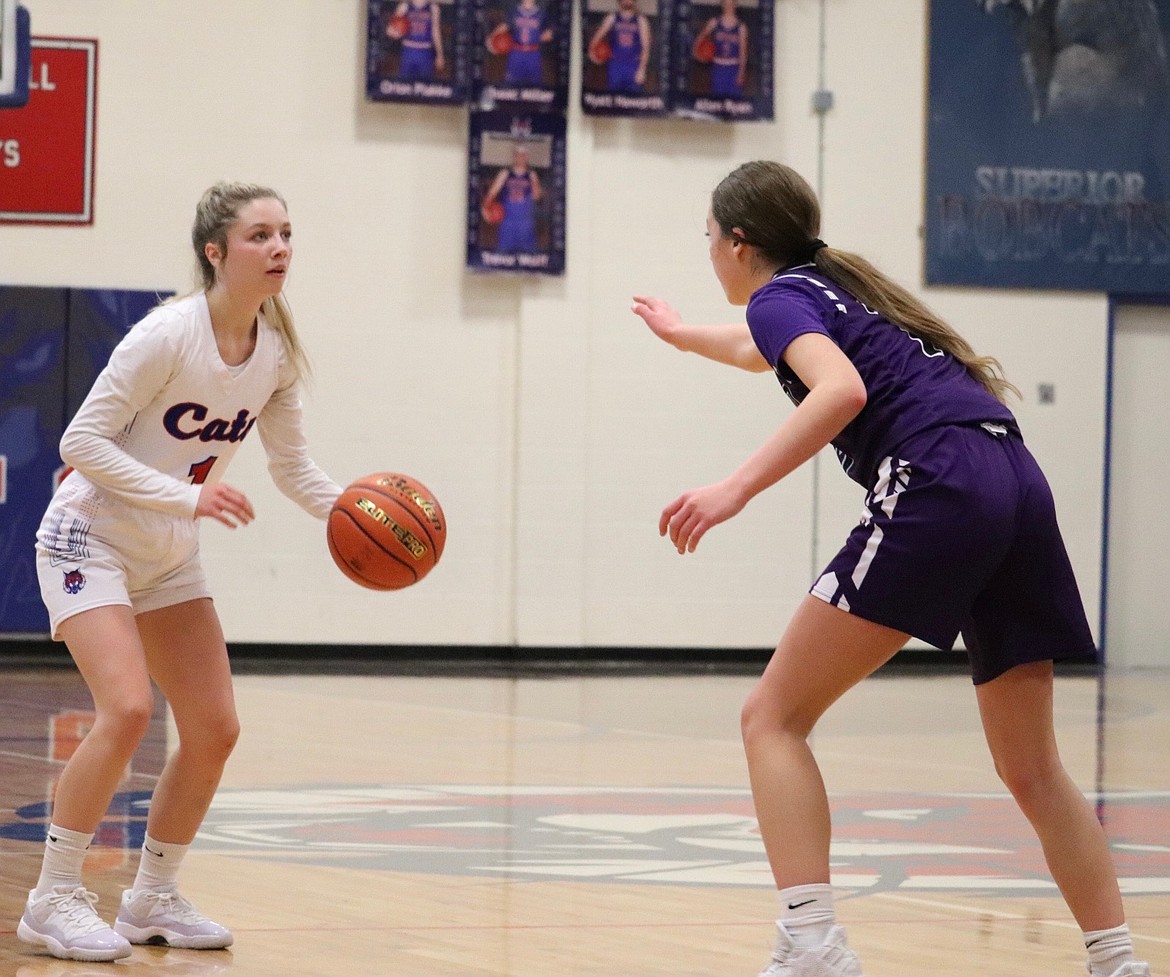 Superior senior standout Darby Haskins gets ready for a long range shot in the Lady Cats home game against Charlo Saturday.  (Photo by Kami Milender)