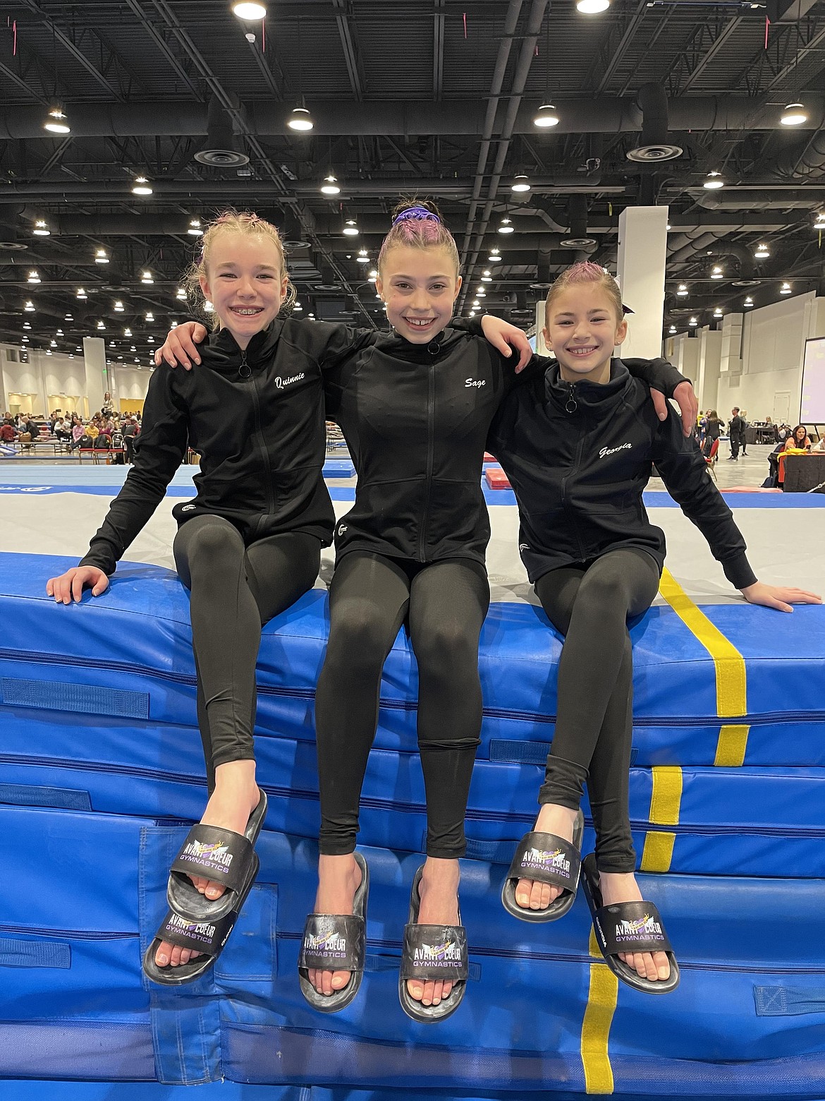 Courtesy photo
Avant Coeur Gymnastics Level 7s at the Pikes Peak Invitational in Colorado Springs. From left are Quinn Howard, Sage Kermelis and Georgia Carr.