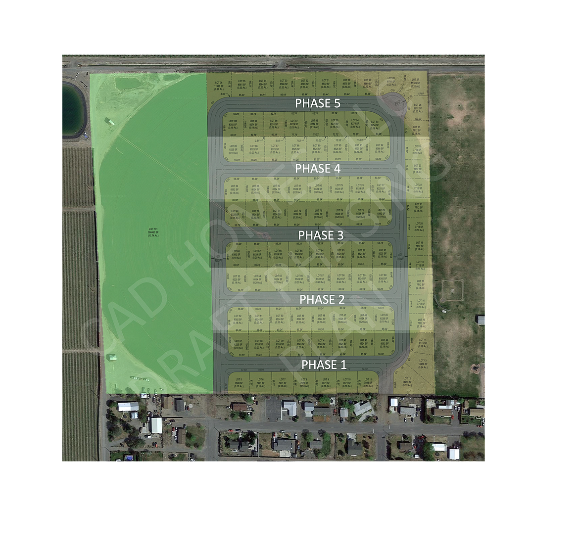 The proposed layout of the first five phases of the development submitted by CAD Homes for the Brodero property in Mattawa. Mattawa City Council members approved a development agreement and annexation application Feb. 2.