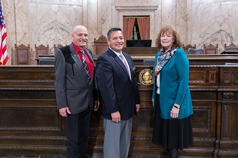 State Rep. Tom Dent (R-Moses Lake), State Rep. Alex Ybarra (R-Quincy) and State Senator Judy Warnick (R-Moses Lake) pose for a photo opp. The three legislators represent Washington's 13th Legislative District and are participating in the 2023 legislative session in Olympia.