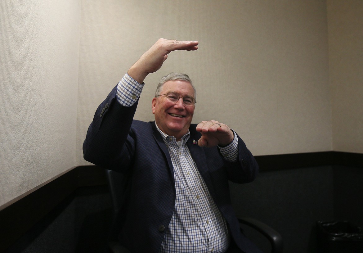 Idaho Lt. Gov. Scott Bedke smiles as he discusses Idaho's financial stability during a Wednesday visit to the Coeur d'Alene Press office.