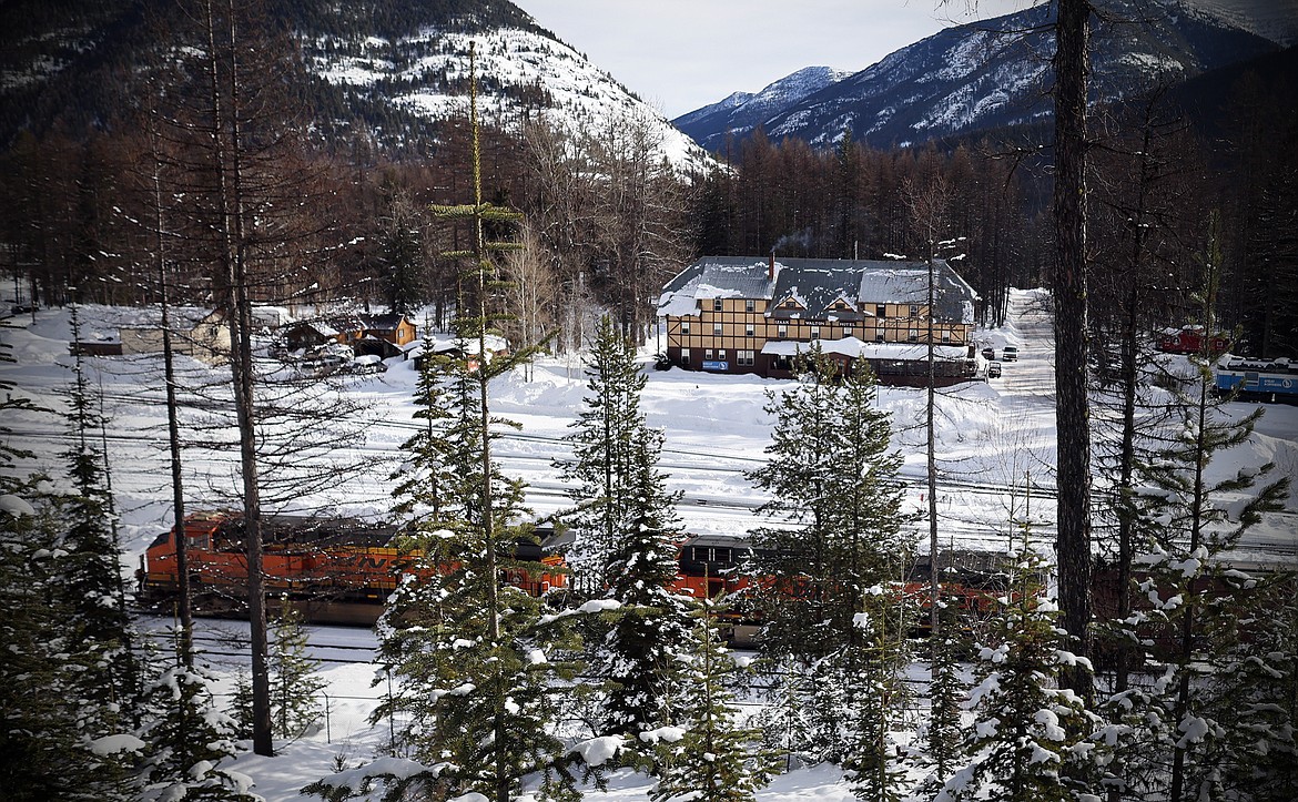 A BNSF train passes in front of the Izakk Walton Inn in Essex Thursday, Feb.9, 2023. (Jeremy Weber/Daily Inter Lake)