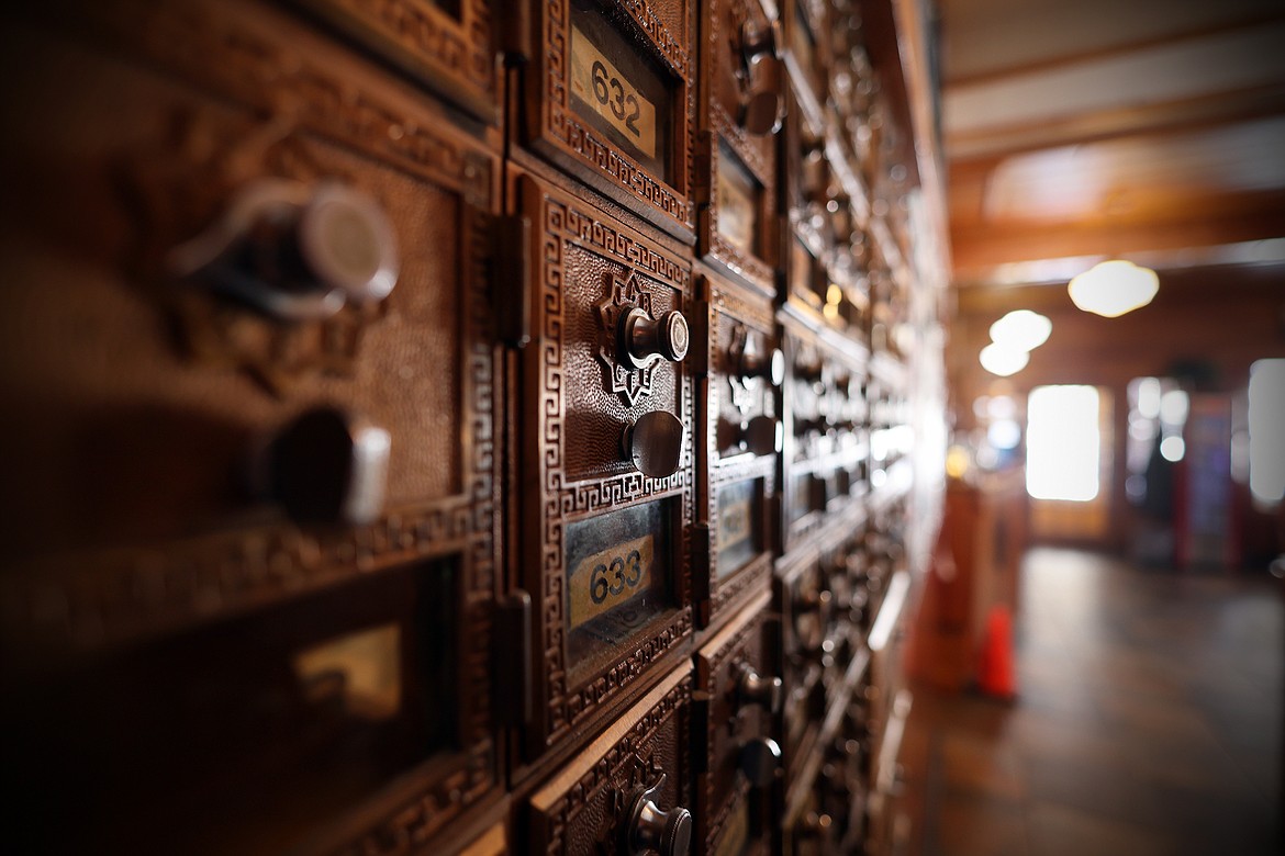 The antique post office boxes inside the Izaak Walton Inn in Essex Thursday, Feb.9, 2023. (Jeremy Weber/Daily Inter Lake)