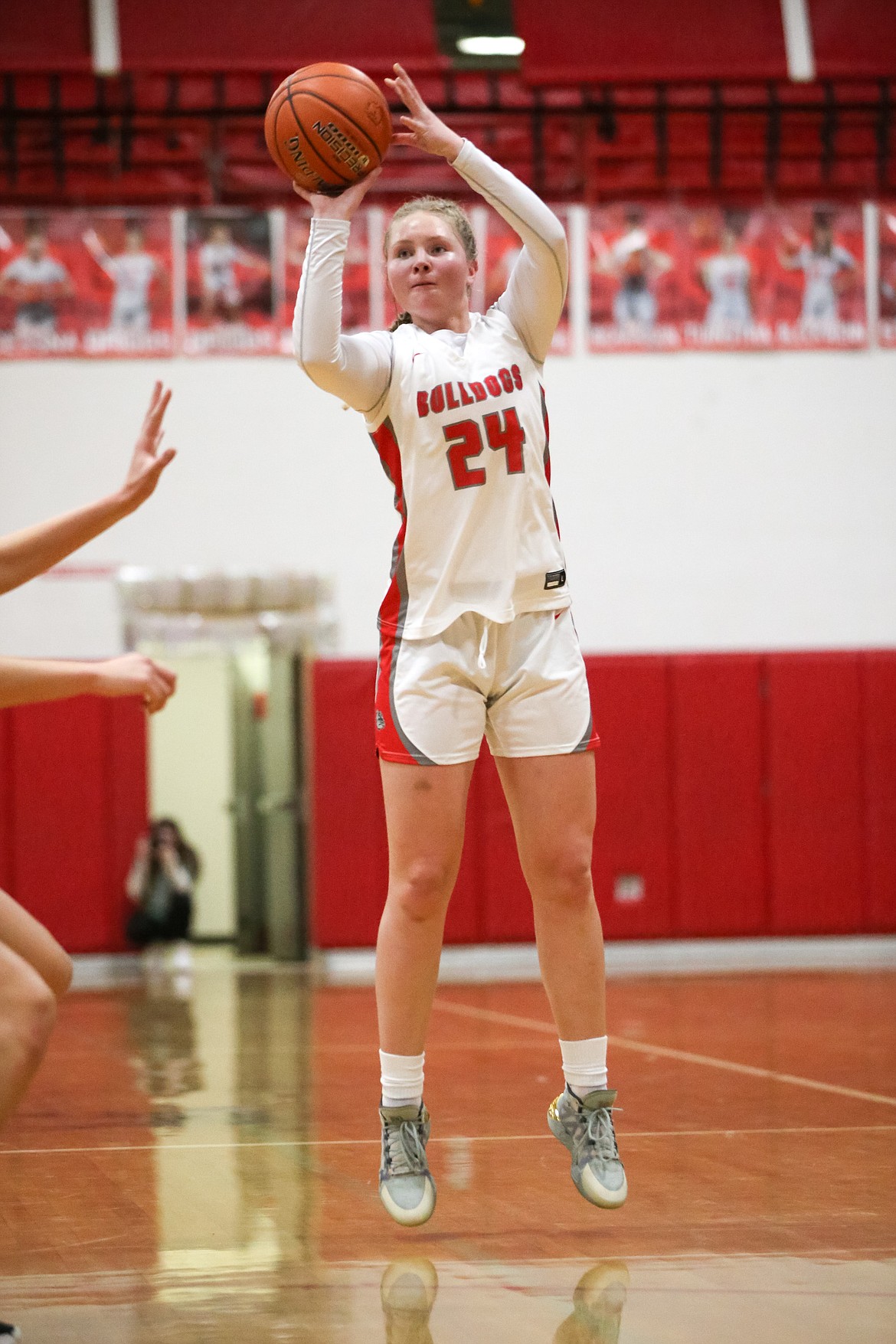 Karli Bank sinks a three-pointer against Lakeland during Friday nights championship game.