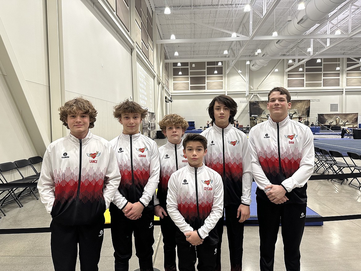 Courtesy photo
Avant Coeur Gymnastics Level 9 and 10 boys at the Top Gun Challenge in McMinnville, Ore. The Level 9s took 3rd Place Team. In the front is Dylan Coulson; and back row from left, Lance Mosher, Conan Tapia, Hudson Petticolas, Grayson McKlendin and Daniel Fryling.