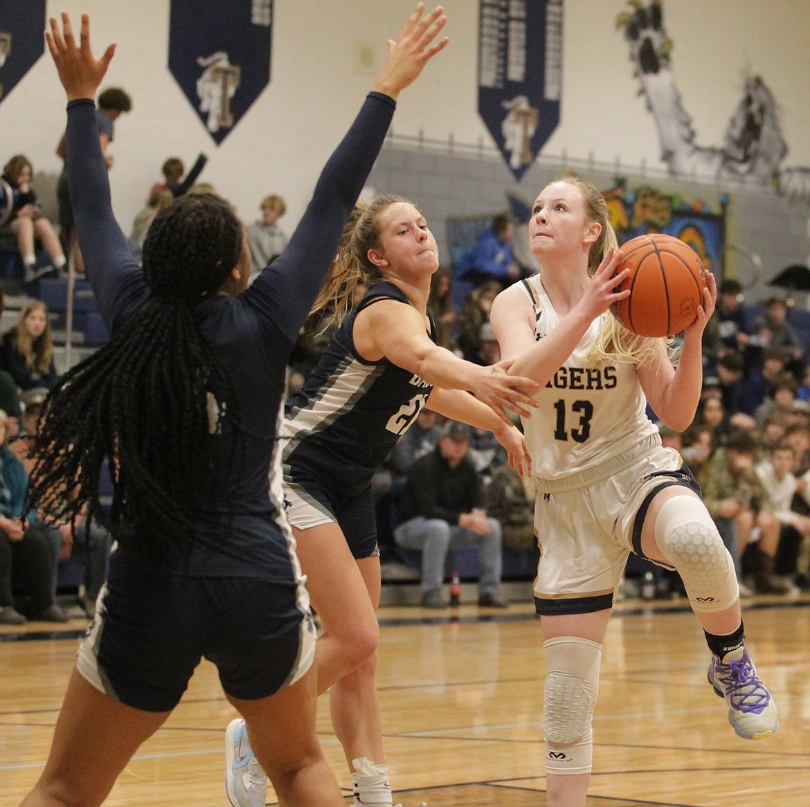 MARK NELKE/Press
Timberlake sophomore guard Marissa Needs (13) goes up for a shot vs. Bonners Ferry last Wednesday in Game 2 of a best-of-3 series for the 3A District 1 title at Spirit Lake.