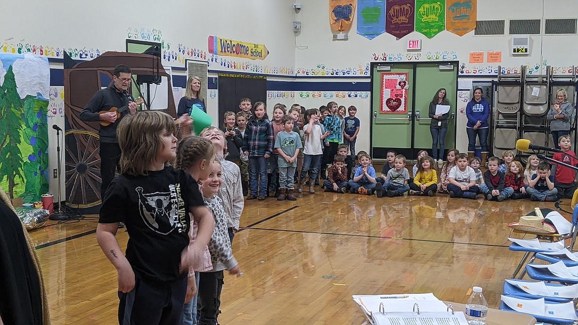 Kindergarten and first-grade students at Canyon Elementary Science Magnet School told the history of the gold rush, and Andrew Prichard discovering gold at the North Fork of the Coeur d'Alene River.