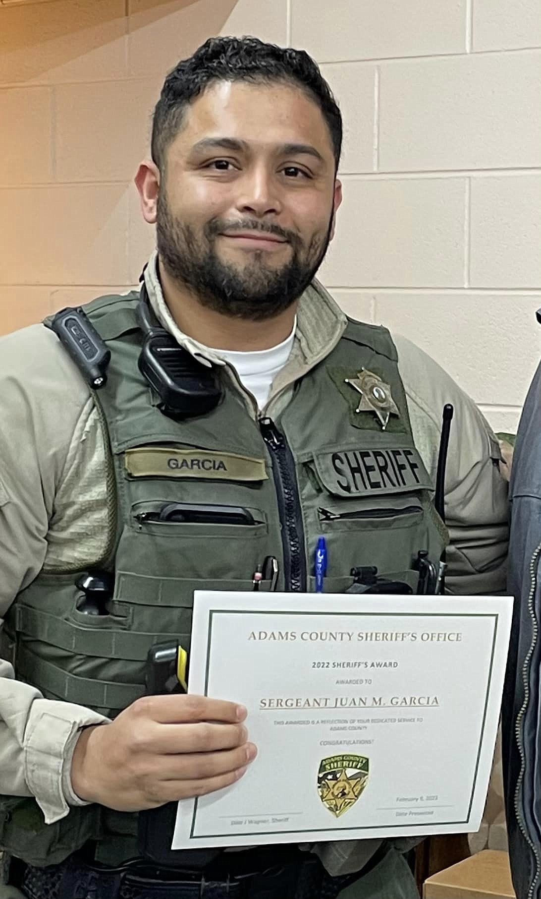 Sergeant Juan Garcia received supervisor of the year honorable mention at the annual Adams County Sheriff’s Office awards dinner.
