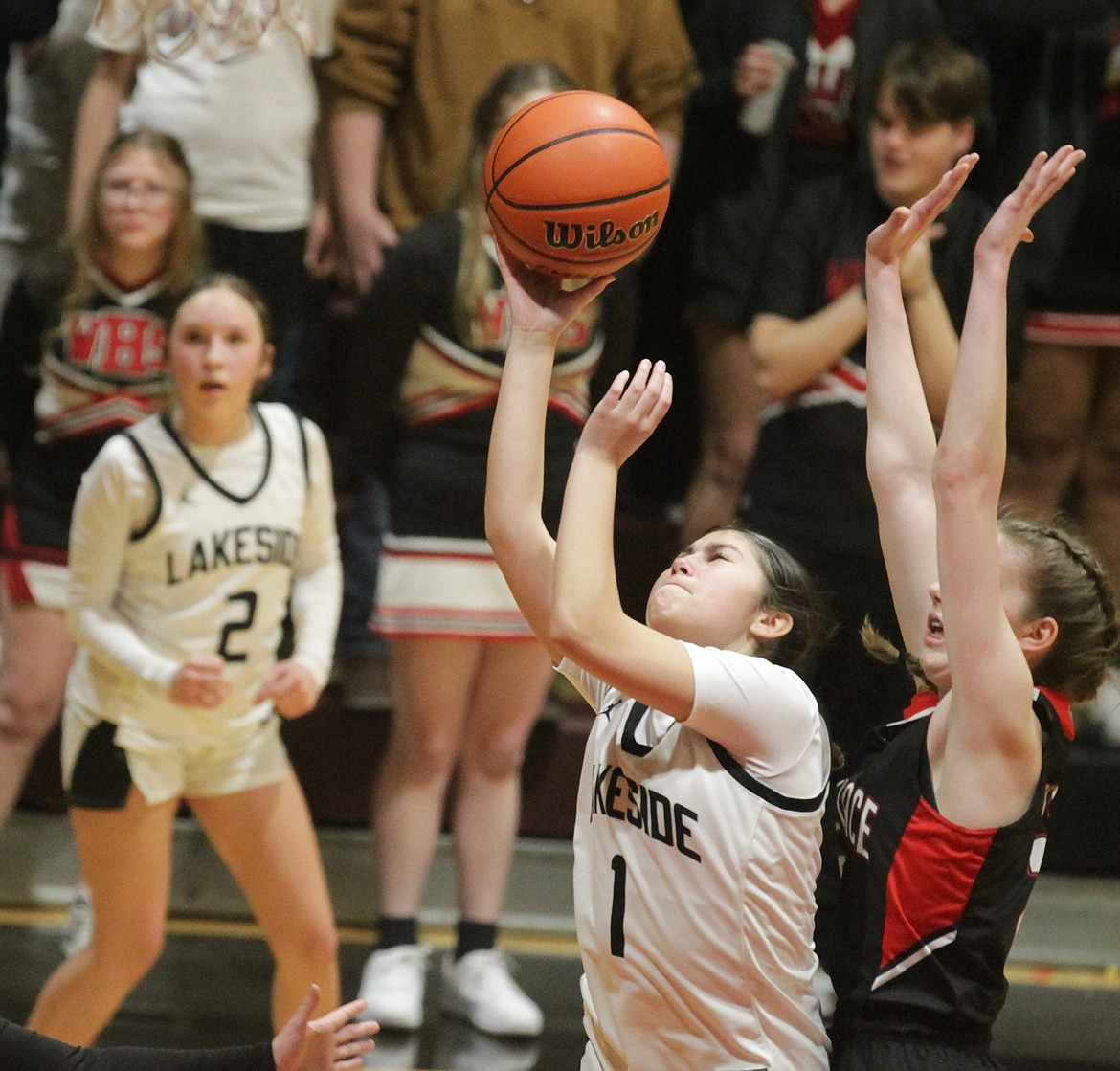 JASON ELLIOTT/Press
Lakeside freshman guard Kimberly Pluff pulls up for a shot during the 1A Division I District 1 championship game at North Idaho College on Feb. 9. Lakeside opens at state today against Lapwai at Columbia High in Nampa.