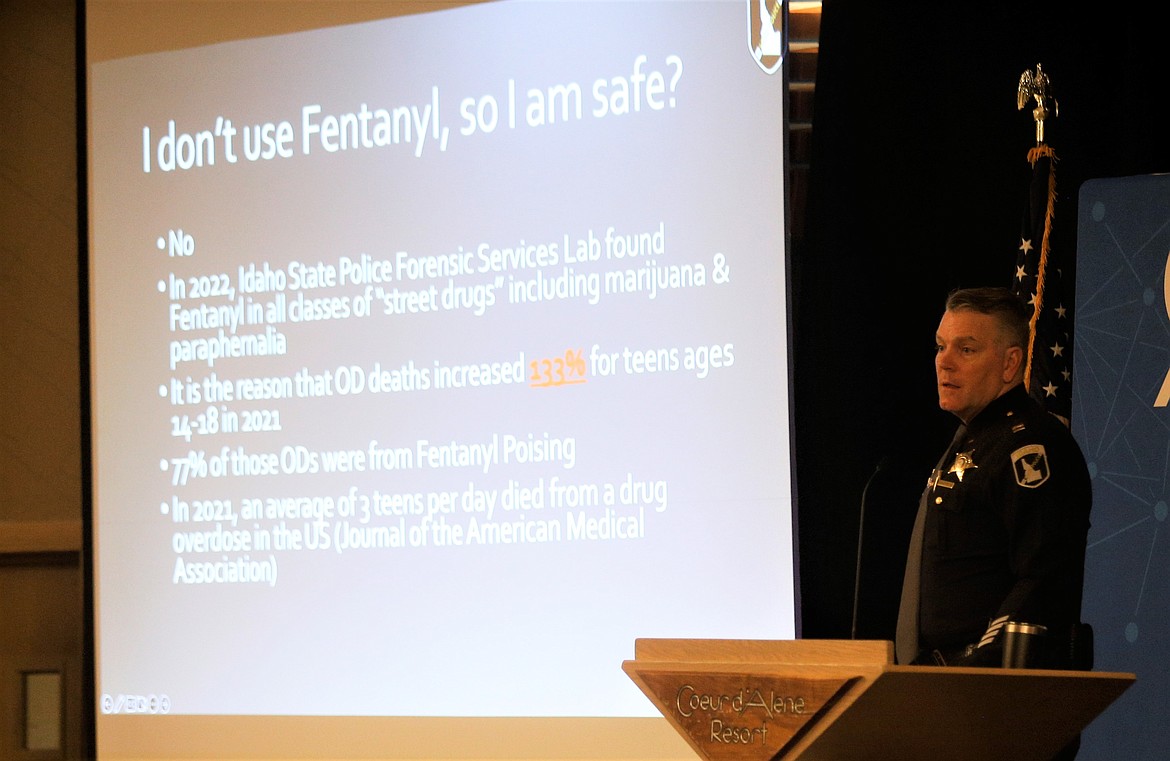 Idaho State Police Capt. John Kempf speaks before the Coeur d'Alene Regional Chamber at The Coeur d'Alene Resort on Tuesday.