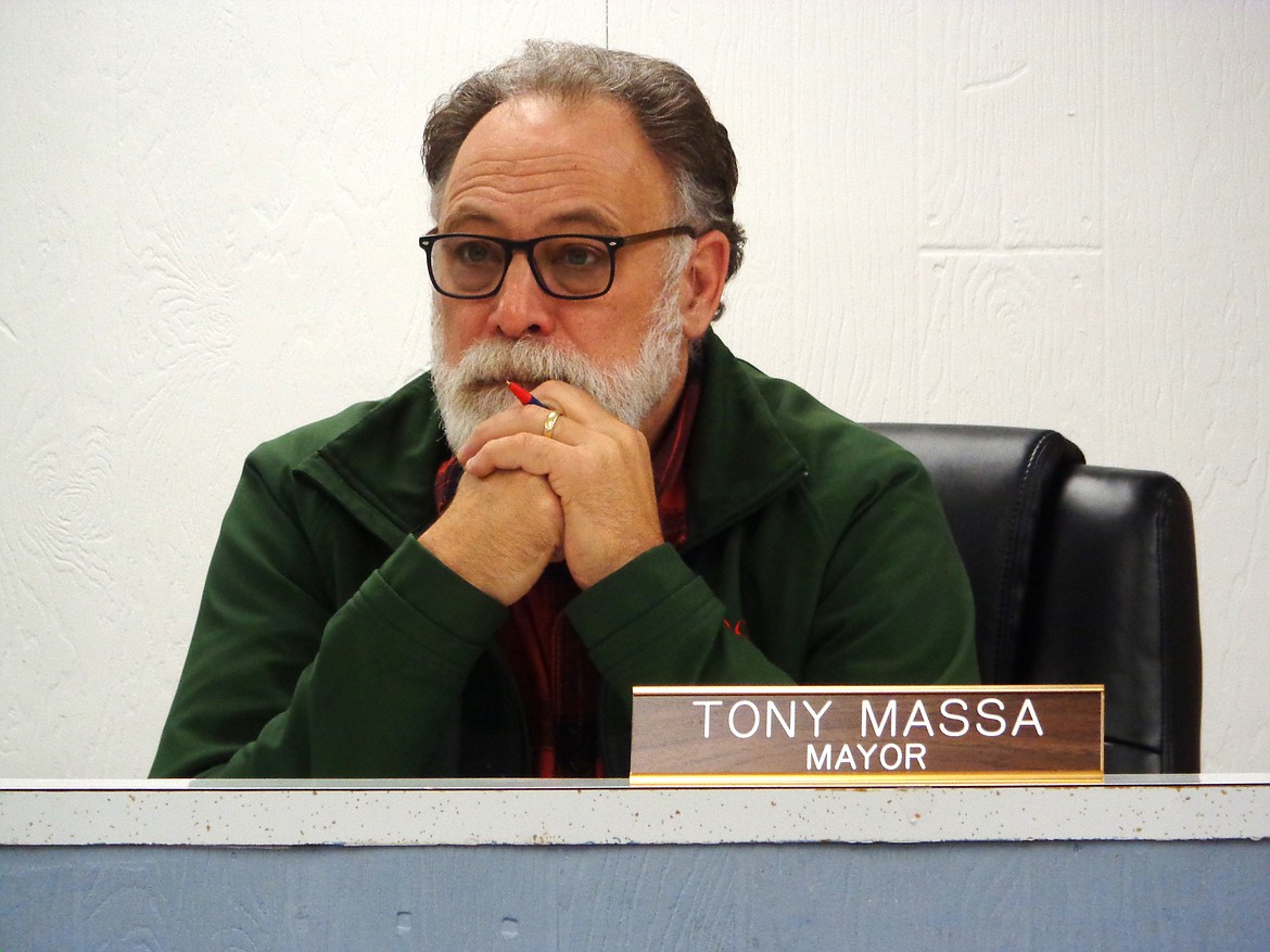 Warden Mayor Tony Massa, who is also the public works superintendent for the city of Moses Lake, listens at a regular meeting on Tuesday during a presentation outlining changes to Warden’s 20-year water plan. “I get to do this for two cities,” Massa said about water planning after the meeting.