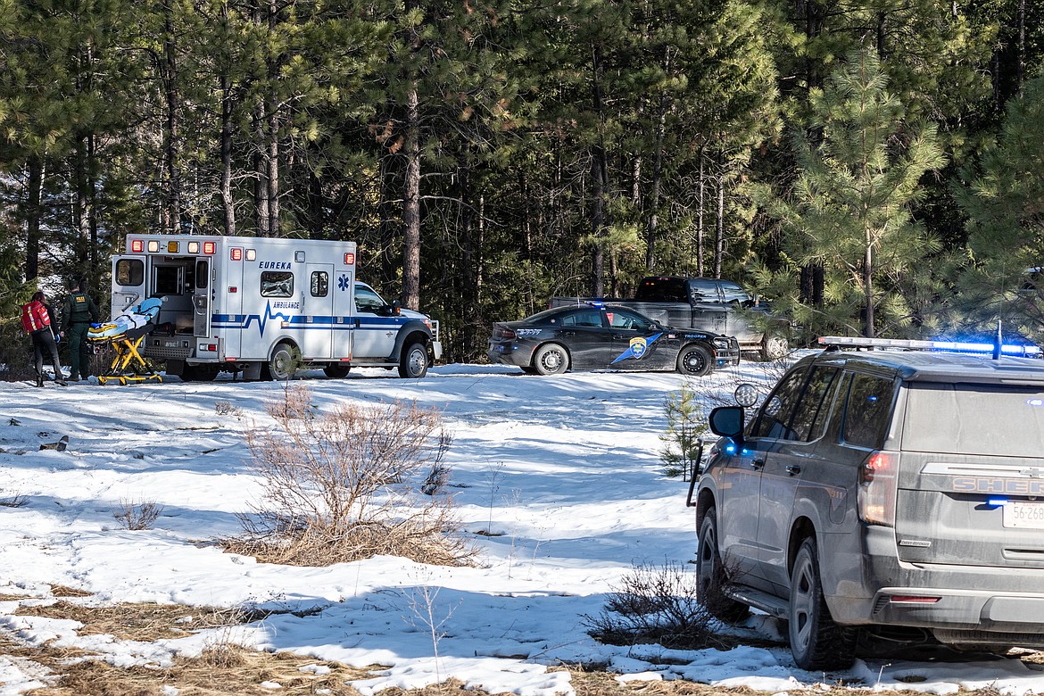 First responders from Eureka arrive near Camp 32 campground near Montana 37 in the Kootenai National Forest during a law enforcement pursuit on Thursday, Feb. 16. (Photo courtesy Keith Taylor)