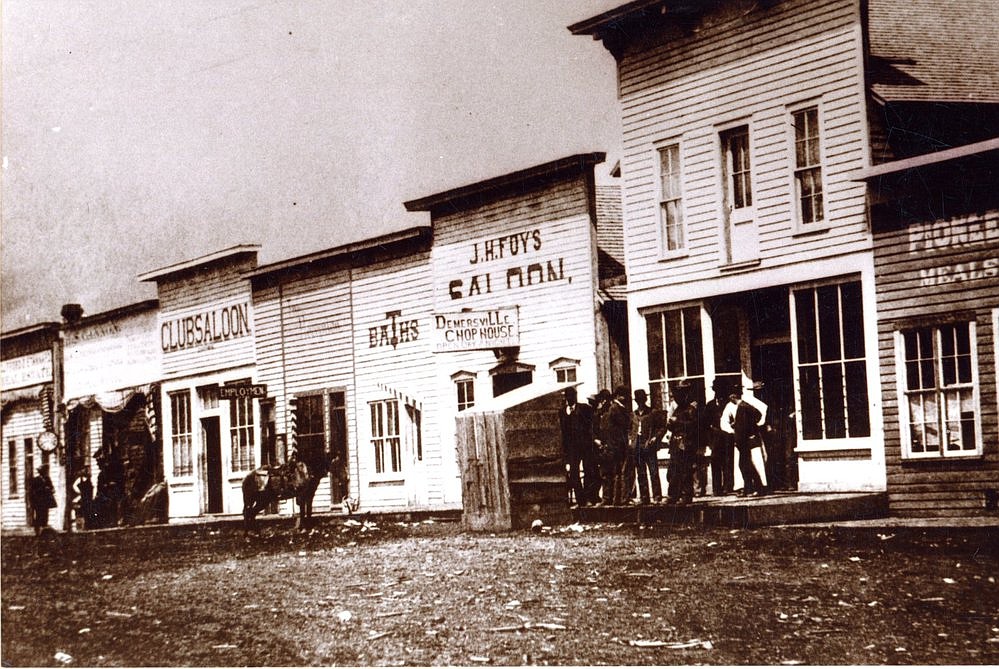 An 1891 photo of Demersville, on the south side of Main, showing one block. (courtesy of Montana Memory Project)