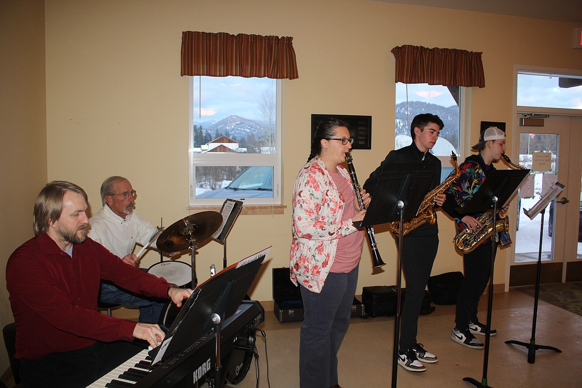 Derek Larson on the keyboard and Layne Hanson on the drums along with a few of Larson’s students provided a mix of music that was enjoyed as much as the dinner itself. (Monte Turner/Mineral Independent)