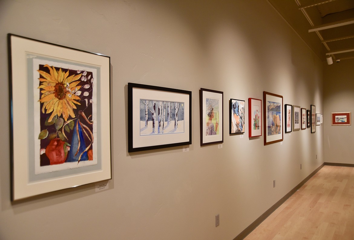 The artwork of Flathead Valley Community College art instructor Karen Leigh’s students forms the centerpiece of an exhibit honoring her 50 years of teaching art classes. (Heidi Desch/Daily Inter Lake)