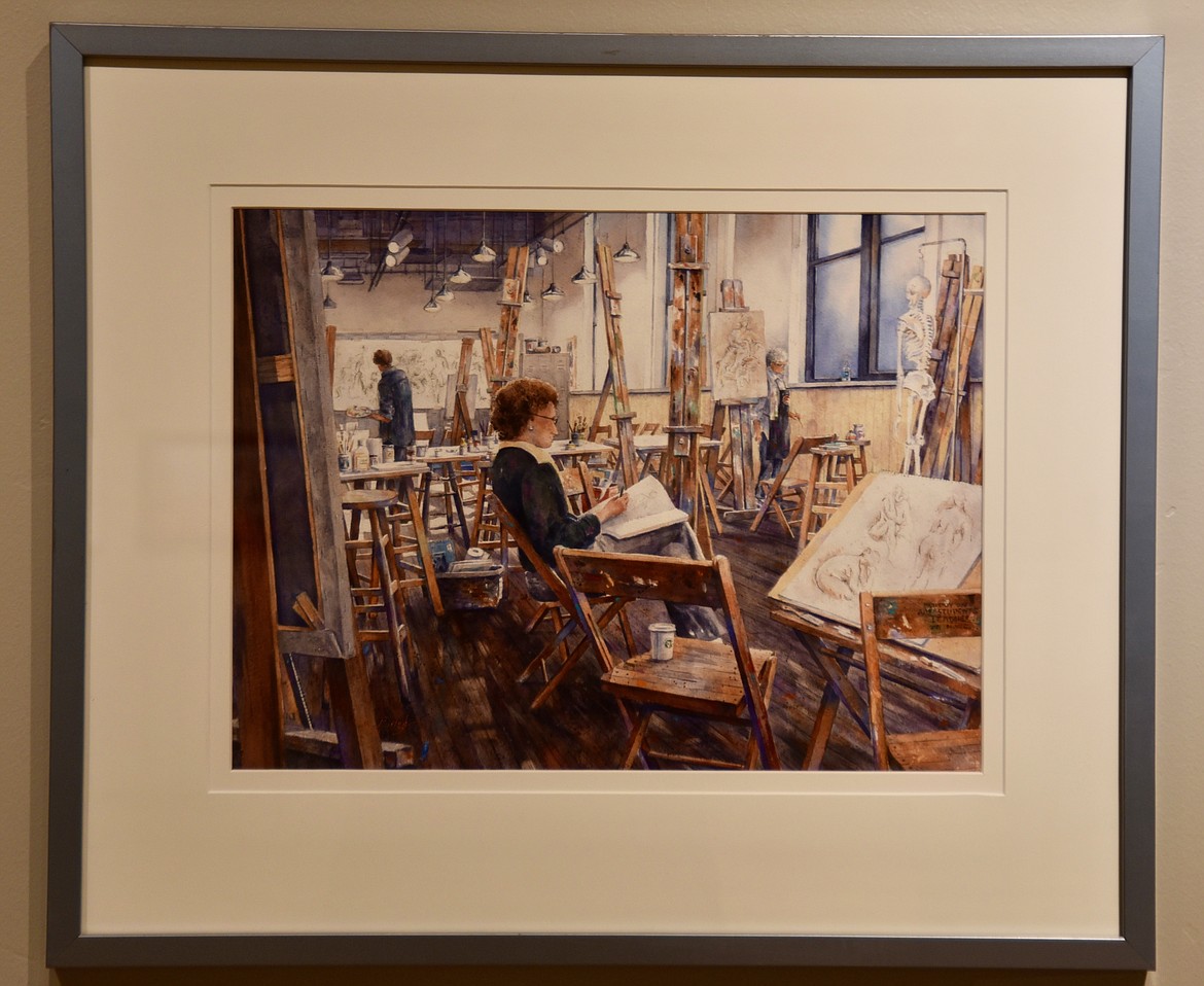 A watercolor entitled “After Class” is part of Flathead Valley Community College art instructor Karen Leigh’s personal collection. The work is part of an exhibit at the college honoring her 50 years of teaching. (Heidi Desch/Daily Inter Lake)